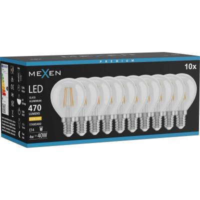 Mexen Vintis 10x LED филаментна крушка E14, G45, 4W, Топла - 2700K, 470 lm, прозрачна (L156-E14-0427-00x10)