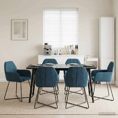 vidaXL Обедени столове 6 pcs Кадифе Синьо 55 x 50 x 84 см (3428390)