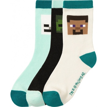 Minecraft Dětské ponožky 3 páry bílá / černá / světle zelená