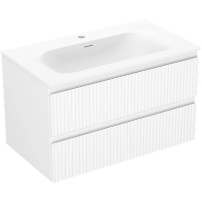 Rivel шкаф за баня 80 см с мивка Vela, 2 чекмеджета, оребрен, бял мат - 91A20-08047-2-BFF01-W23M01 (91A20-08047-2-BFF01-W23M01)