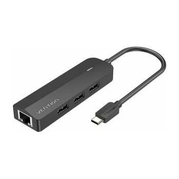 Vention Хъб, Vention, USB-C, 3xUSB 2.0, RJ45, Micro-B, черен