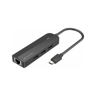 Vention Хъб, Vention, USB-C, 3xUSB 2.0, RJ45, Micro-B, черен