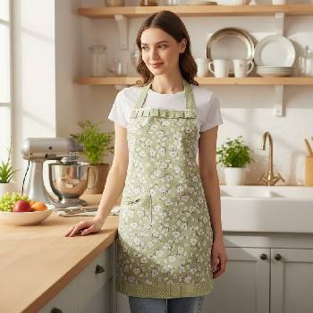 Престилка за готвене в зелено с цветя