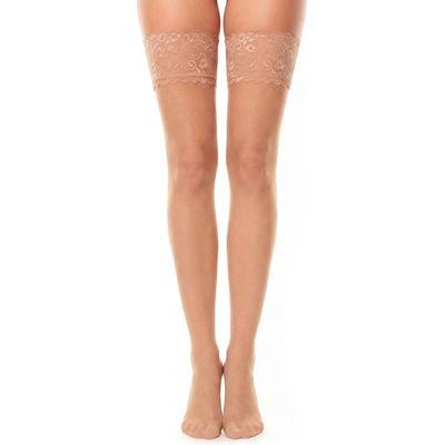 Glamory luxusní samodržící punčochy Comfort 20 DEN s vysokým krajkovým lemem teint