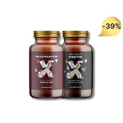 BrainMax Astaxanthin (Astaxantin) BIO, 8 mg, 60 rastlinných kapsúl + BrainMax Fisetin 100 mg, 60 rastlinných kapsúl Doplnok stravy