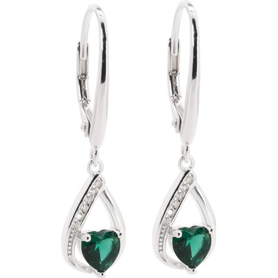 Rafity stříbrné náušnice se smaragdem a zirkony E0100KL-0905