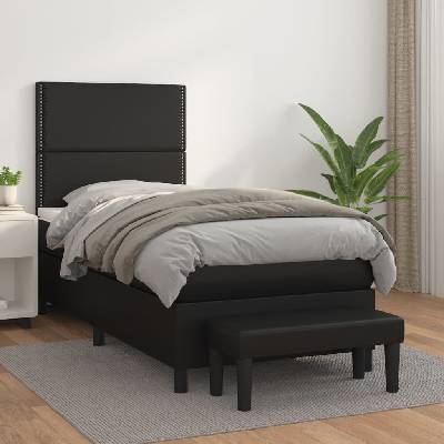 Petrashop 3137587 boxspring postel s matrací černá umělá kůže