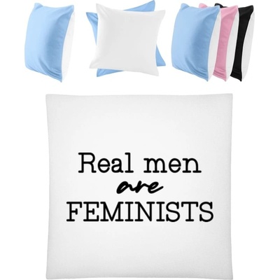 Darčeky PrintEQ Štvorcový Farebný Vankúš Skutoční muži sú FEMINISTI Biela Nebeská modrá 40x40