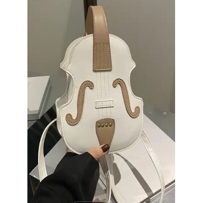 Biela dámska crossbody kabelka v tvare huslí