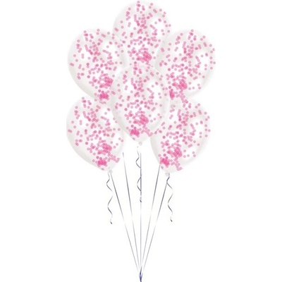 Amscan Balonky latex průhledné s růžovými konfetami 28 cm