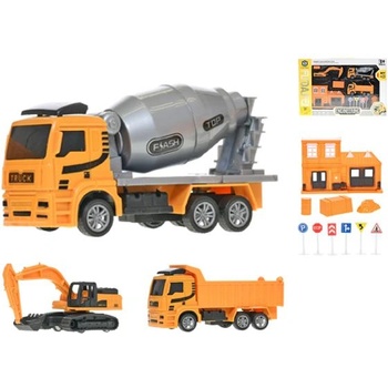 Mikro Строителни превозни средства 12-14см с обратен ход 3бр с аксесоари