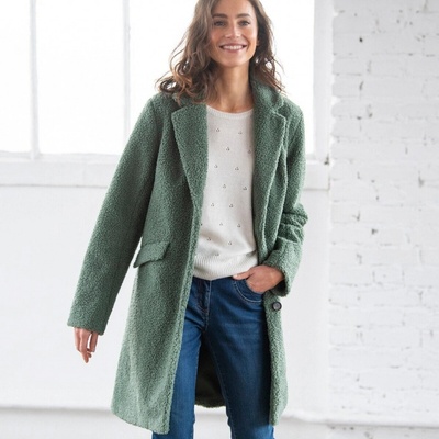 Blancheporte Buklé kabát so širokým golierom sivozelená