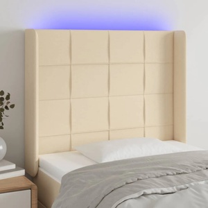 vidaXL LED горна табла за легло, кремава, 83x16x118/128 см, плат (3124027)