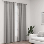 Pure Line Home Завеси с ленена текстура в цвят сив с перделък, 2 бр. , 140 x 225 см