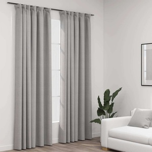Pure Line Home Завеси с ленена текстура в цвят сив с перделък, 2 бр. , 140 x 225 см