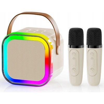 Přenosný Bluetooth béžový 3 W s funkcí karaoke a 2 mikrofony – Zbozi.Blesk.cz