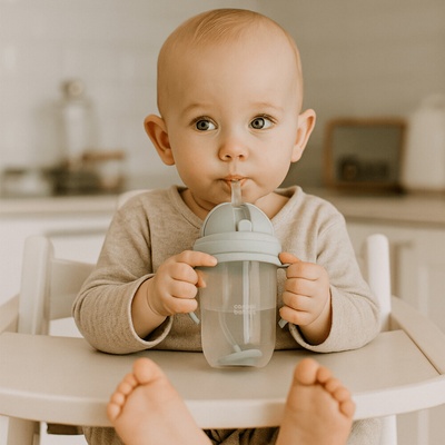 Canpol babies nekvapkajúci pohár so slamkou a závažím 270 ml krémový
