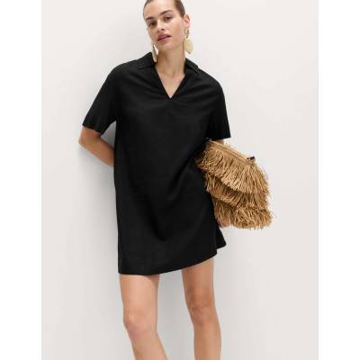 Marks & Spencer Мини рокля с лнен яка Marks & Spencer черен Marks & Spencer | Cheren | ЖЕНИ | 8