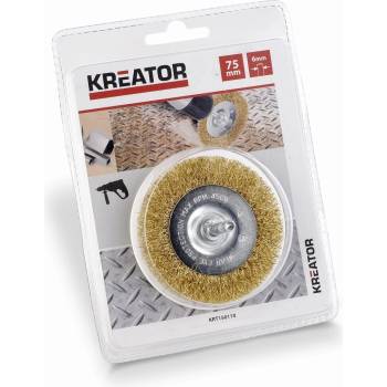 KREATOR Kotúčová kefa ø 75 mm Hriadeľ ø 6 mm Koliesková kefa Oceľová drôtená kefa Hrnčeková kefa - mosadz Koliesková kefa ø 75 mm