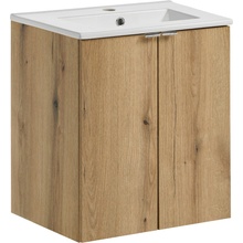 Comad Koupelnová skříňka s keramickým umyvadlem Nova Oak 50 cm - dekor dubu