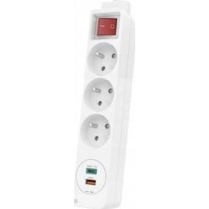 Hama Power Strip 3 sockets, 1 USB C, 1 USB A, white