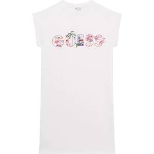 Guess Памучна спортна рокля в бяло за момиче с многоцветен надпис Guess