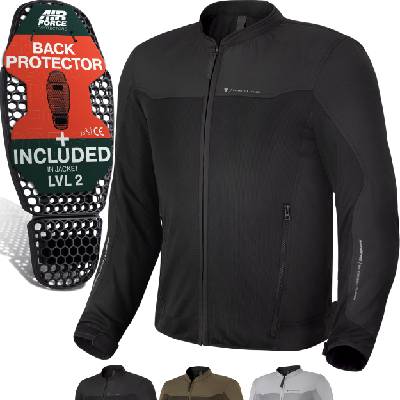 OpenAir Motorcycle Jacket Men with Protectors AirForce Back Protector Motorcycle Jacket Summer Mesh Ventilated Textile Jacket Protective Jackets Protector Jacket Airy (Men, Black, M) - OPENAIR