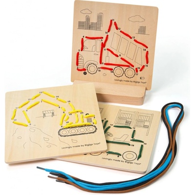 Bigjigs Toys Provlékání podle čísel Stavební stroje