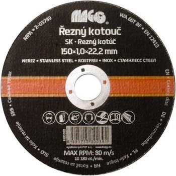 Magg Řezný kotouč na nerez 150 x 1,0 x 22,2 mm RN15010