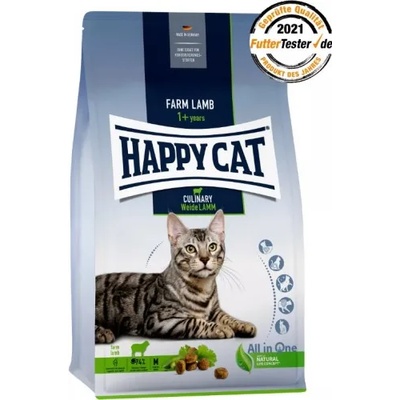 Happy Cat Culinary Adult Pasture-raised Lamm - храна за чувствителни котки, контрол на образуване на космените топки, с агнешко, грах, картофи, яйца, ориз, 0, 300 кг, Германия - 70547