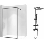 Rea Комплект душ кабина Rea Bler-1 Walk-In, черна, 80x195 см и душ колона Rea Jack, черна (5902557337514+5902557349203)
