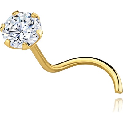 Šperky Eshop Zahnutý piercing do nosu ze 14karátového žlutého zlata kulatý zirkon S5GG267.02
