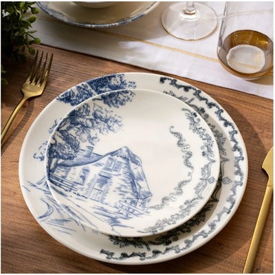 Asir Jídelní sada bílá modrá porcelán 490TLU1127 24 ks