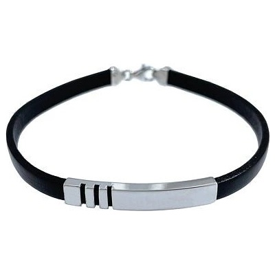 Infinitysilver kožený náramek černý se stříbrnou destičkou SB17174621