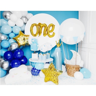 Party Deco FB87M 011 Fóliový balón Číslo 1 s korunkou modrý ružový 37x100 cm Chlapec
