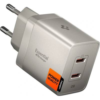 Spigen Зарядно устройство Spigen Wall Charger Essential EE472EU - 2x Type-C, Fast Charging, 47W - Естествен титан