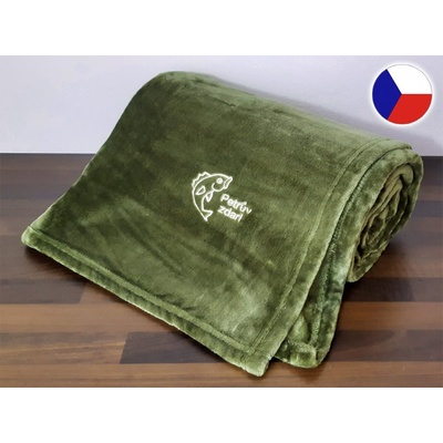 Sleep-well Deka mikroflanel KHAKI výšivka PRO RYBÁŘE PETRŮV ZDAR 150x200