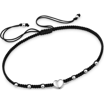 Bangles.cz náramek Srdce & šňůrka černá 2233