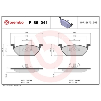 BREMBO P 85 041 Sada brzdových destiček, kotoučová brzda (P85041)