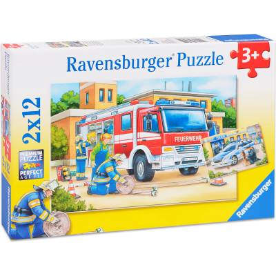 Ravensburger Пъзел Ravensburger от 2 x 12 части - Полицай и пожарникари (7574)