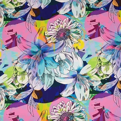 Satén N5841 kreš, farebný kvetinový vzor, š.150