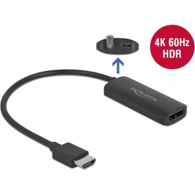 Адаптер Delock 63206, HDMI-A мъжко - DisplayPort женско, 4K 60 Hz, Черен (DELOCK-63206)