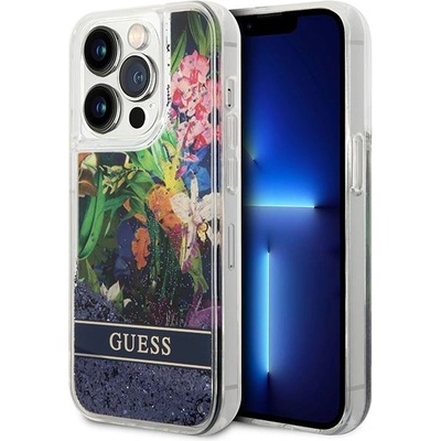 GUESS Кейс Guess GUHCP14LLFLSB за iPhone 14 Pro 6.1", син / син, твърд, Flower Liquid Glitter (GUE002216-0)