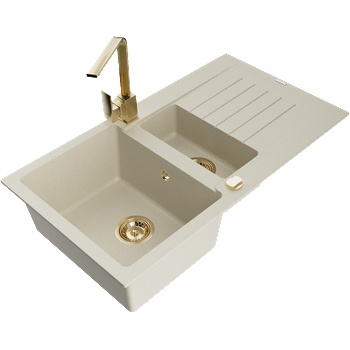 Mexen Matias гранитна мивка с 1, 5 камери, със сушилник и кухненски смесител Rita, бежов - 6502-69-670300-50 (6502-69-670300-50)