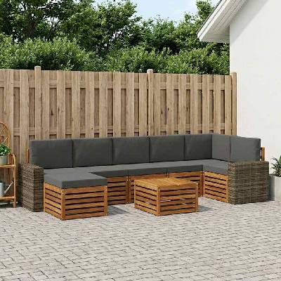 vidaXL Комплект дивани за открито 8 pcs Натурален и Антрацит (3384668)