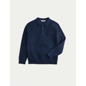 Marks & Spencer Водолазка от памучна смес (6-16 години) Marks & Spencer морско синя Marks & Spencer | Sin | Момчешки | 6-7 години