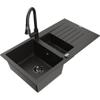 Mexen Matias мивка гранитна 1, 5-камерна с отцедник и кухненски смесител Elia, черен/златен металик - 6502-75-670101-70-B (6502-75-670101-70-B)