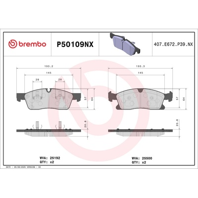 Sada brzdových platničiek, vždy 4 kusy v sade BREMBO P50109NX