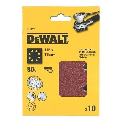 DeWALT DT3022 Brusný papír na suchý zip P80, 115 x 115 mm, 10 ks