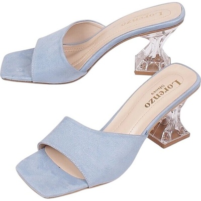 Велурени чехли в светлосиньо с ефектен и прозрачен ток